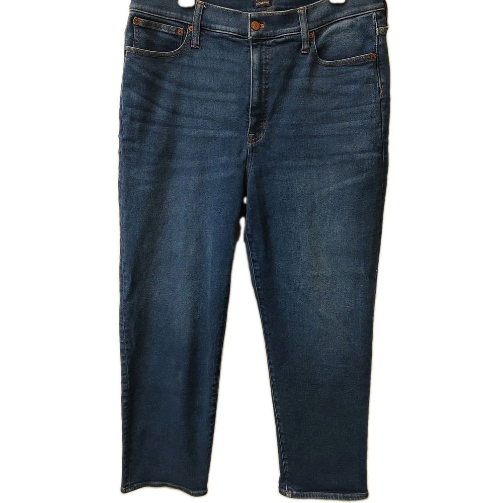 J Crew Stovepipe Jeans Womens 16 High Rise Straight Leg Stretch Blue Denim 28"